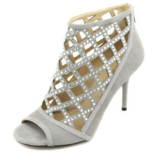 Michael Kors Women's Pearl Grey Gem Yvonne Caged Open Toe Bootie Heel Shoes Ret